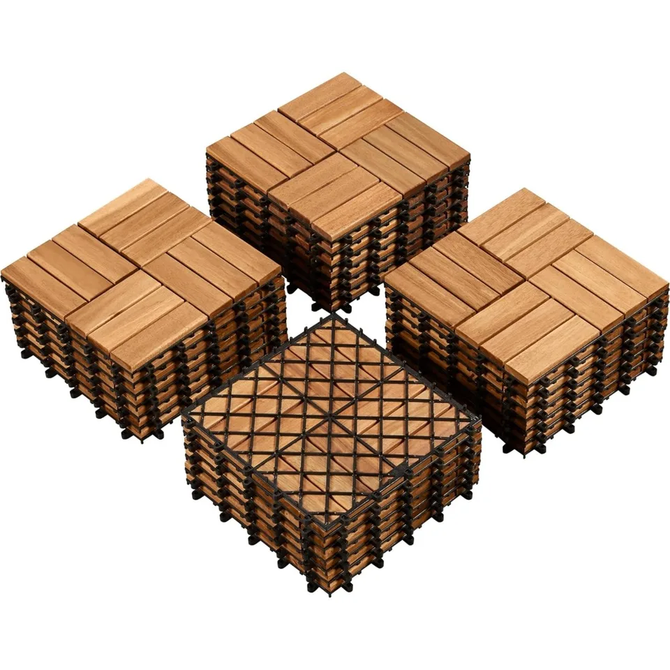 27ksové drevené drevené dlaždice na terasy Dlaždice Acacia Acacia Witerproof Drevené podlahové dlaždice pre terasy záhradný bazén, 12 '' x12 '' Indoor