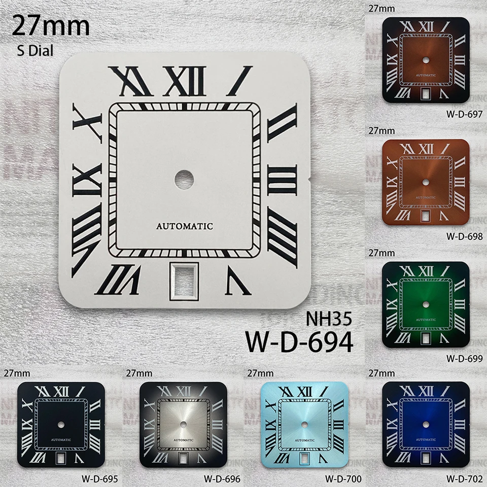 27mm S logo Roma Qquare Dial NH35 Automatický pohyb 6 O hodine Vysoko kvalitné doplnky na zmenu hodiniek