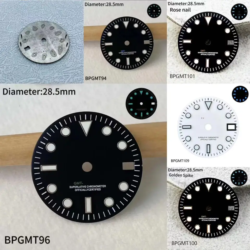 28,5 mm modré luminované GMT Sub S Logo vytáčanie single Skylight S Logo Čierna čiapka Vhodné NH Dial 34 Pohybové hodinky Príslušenstvo
