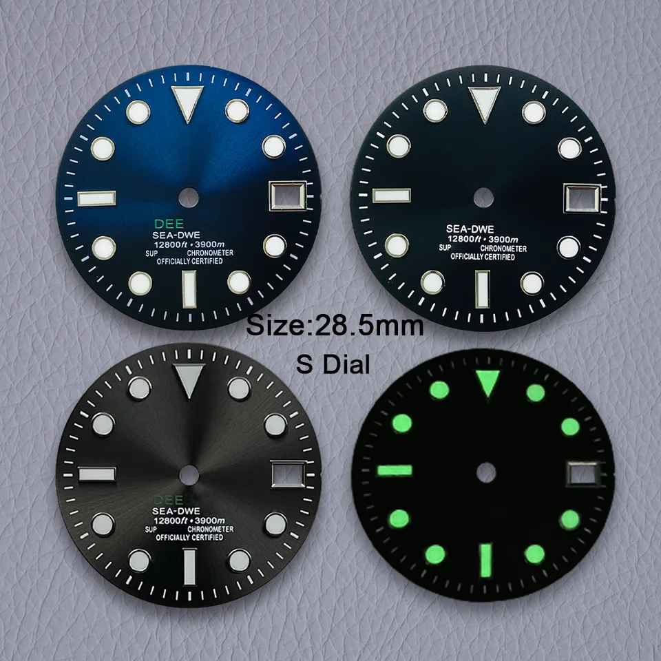 28,5 mm NH35 Dial S Logo hodinky vytáčanie zeleného svetelného žiarenia vhodné pre pohyby NH35 NH36 hodinky