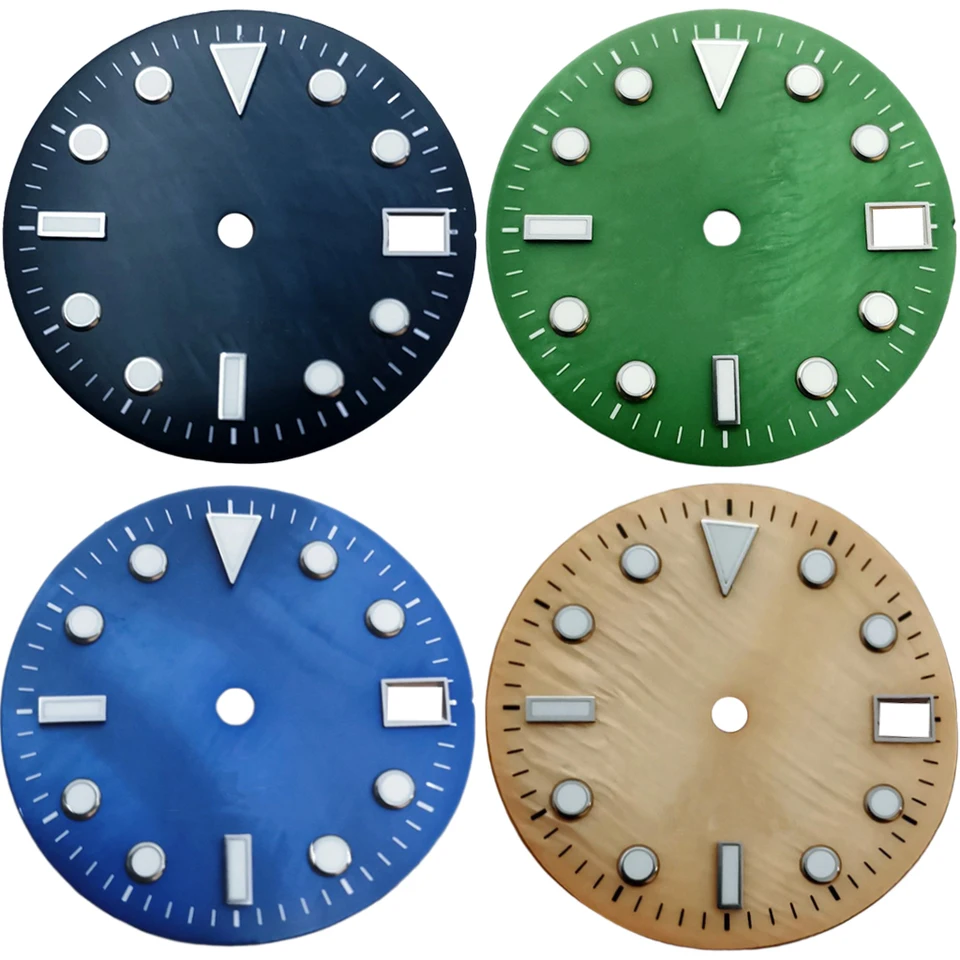 28,5 mm No Logo Sterilné hodinky Zelené žiarivé čierne/biele/zelené/žlté/modré číselník s oknom s kalendárom Fit NH35 Pohyb NH35