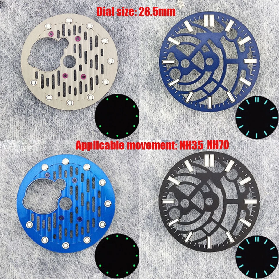 28,5 mm Open C3 Green Glow In The Dark Watch Dial Fits NH Series 35 36 38 70 72