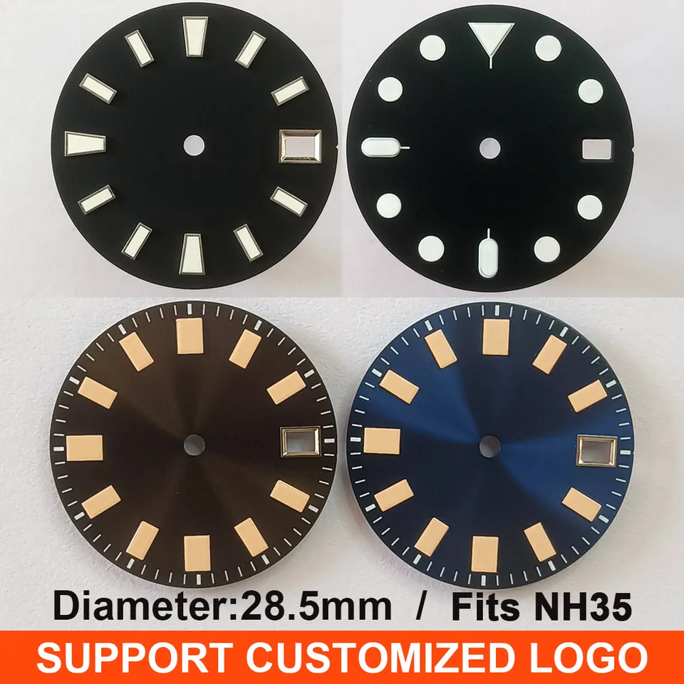 28,5 mm priemer žiarivého sterilného číselníka pre pohyb NH35 s jedným kalendárnym hodinkovým príslušenstvom podporuje vlastné vytáčanie