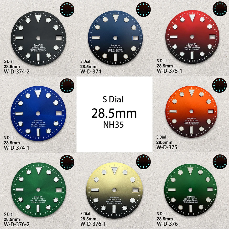 28,5 mm S logo Sub Sunburst Dial Fit NH35/NH36/4R/7S Japonský pohyb ľadových modrých svetelných hodiniek Modifikácia Príslušenstvo