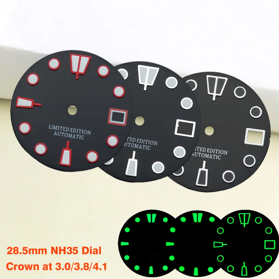 28,5 mm číselník NH35 NH36 Dial Green Luminous Dial pre SKX007 SPRD 6105 Turtle TUNA hodinky NH35 NH36 DIALS DIALS ČASŤ