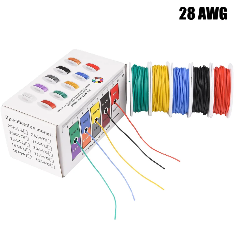 28 AWG Stranded Electrical Wire 28 meradlo konzervované medené drôty Flexibilné silikónové elektrické pripojenie drôtovej súpravy 5 farieb 32,8 stôp/10 m.