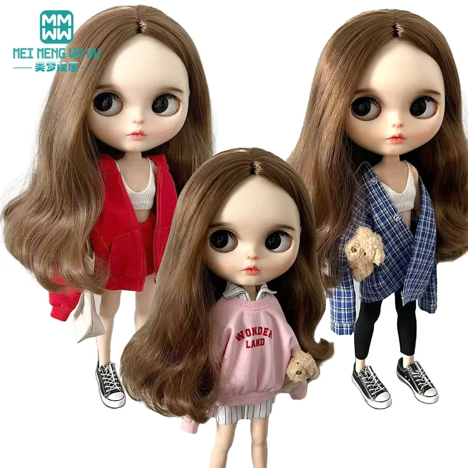 28 cm Blyth Doll Clothes Azon OB22 OB24 módna športová bunda bunda červená, čierna, biele hračky darček