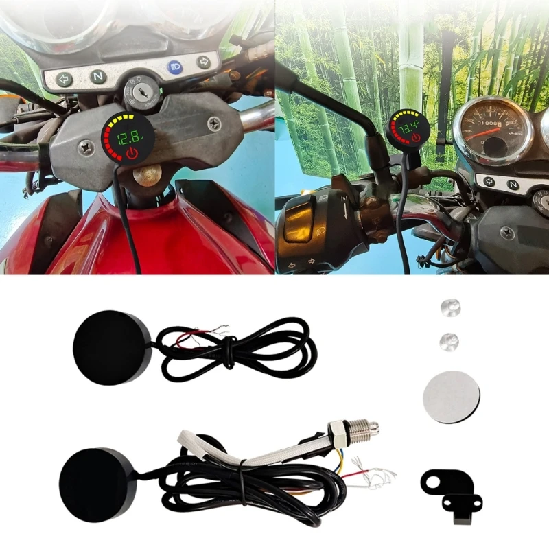 28 GB Motocykel DC12V-24V 2 v 1 Digitálny teplomer Vodotesný vodotesný tester batérie Moniter meradlá pre autá
