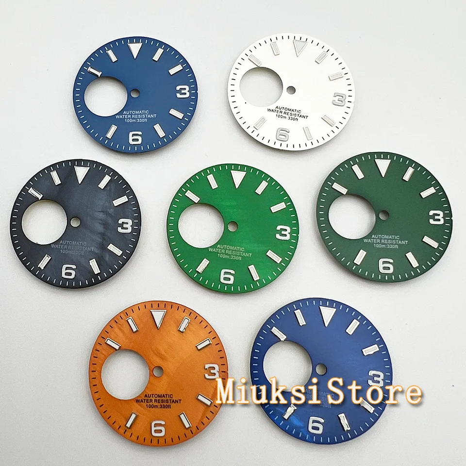 29 mm hodinky Dial NH38 Zelený svetelný dutý NH38 Dial Fit Fit 3/3,8 O 'Clock NH38 puzdro
