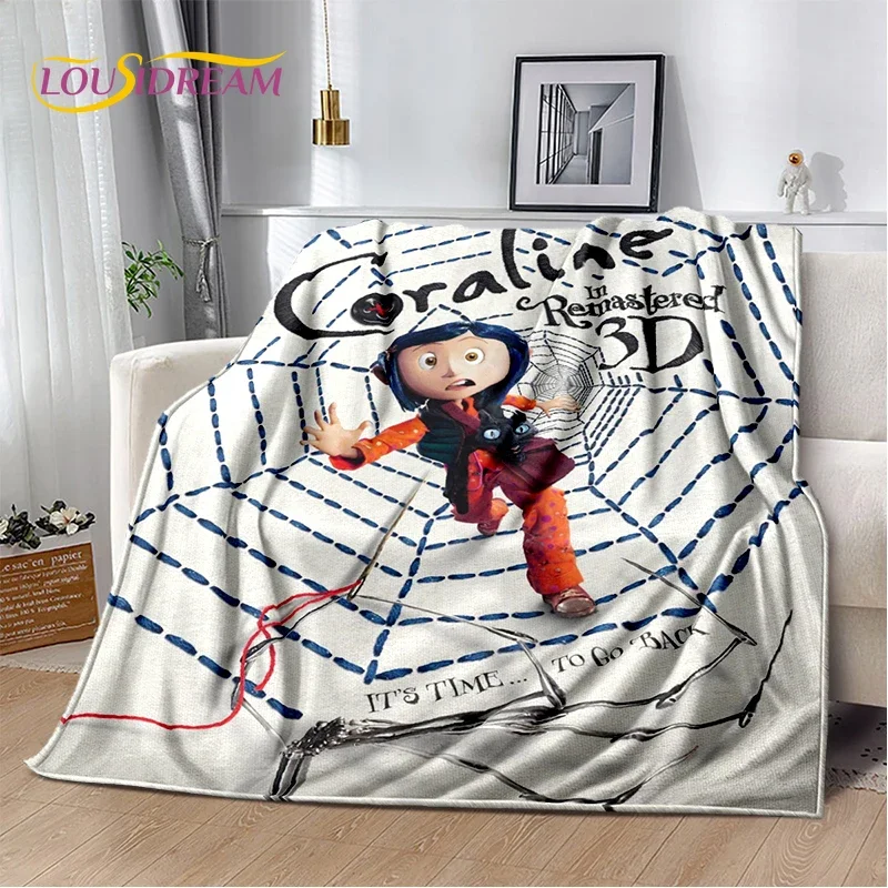 29 Štýl Coraline Secret Door Cartoon Horror Soft Flanel Prikrývka pre spálňu pohovku piknik, hodte prikrývku pre deti vonku