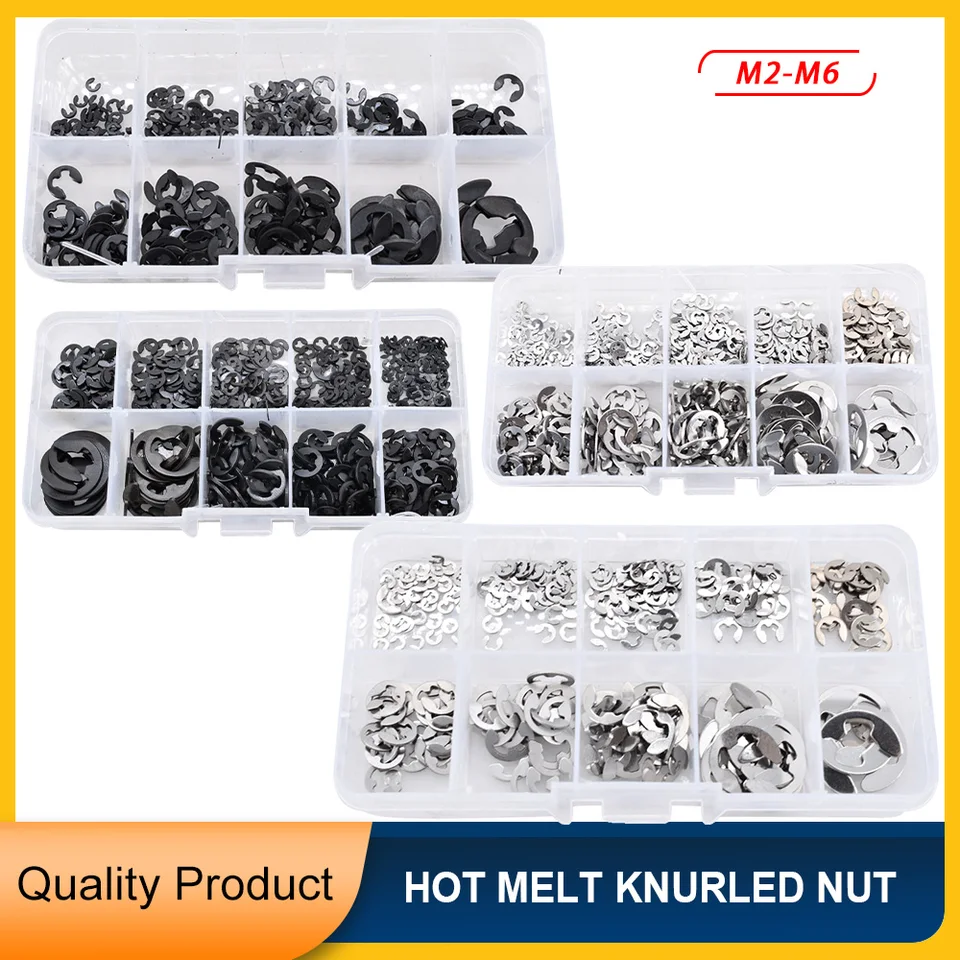 295/580 PCS 304 Nerezová oceľ E Conser Sortiment Kit sortiment čiernej uhlíkovej ocele Kruhový kruhový kruh pre hriadeľ pre hriadeľ fastene