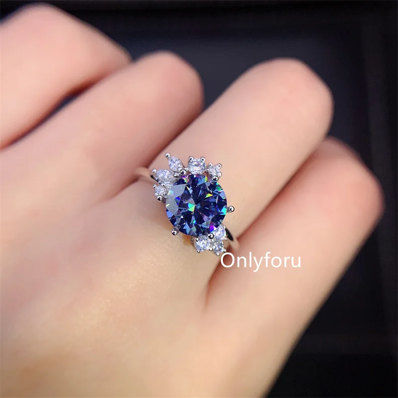 2ct Royal Blue Moissanit Sterling Silver 925 Ženy Rings Wedding Rings Test 8*8 mm dizajn kvetu