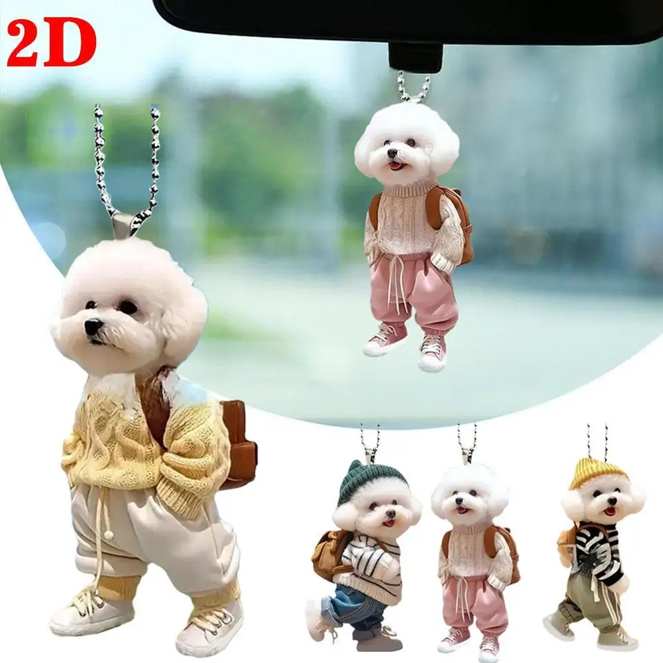 2d kreatívne šteňa muža batohový prívesok akrylový automobil prívesok roztomilý Teddy Dog Key Accessories