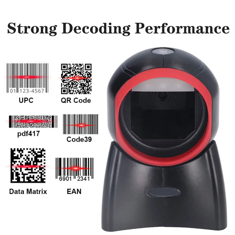 2D Omnirectional čiarový kód skener 1d 2d QR kód Desktop Automatický zmyslový čiarový kód USB PDF417 Dátová matica pre čítačku pre supermarket