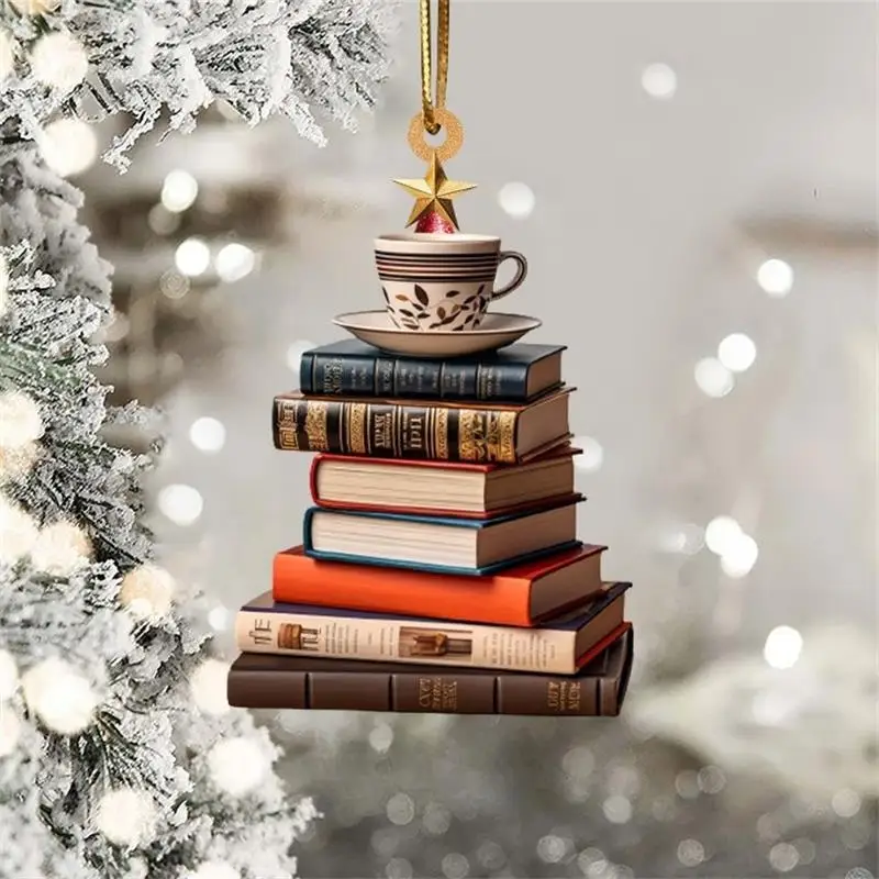 2d vianočný strom Ornament akrylové ploché tlačiarenské knihy prívesok Domáce okno Záves Decor Darček pre milovníkov kníh Kreatívna kniha