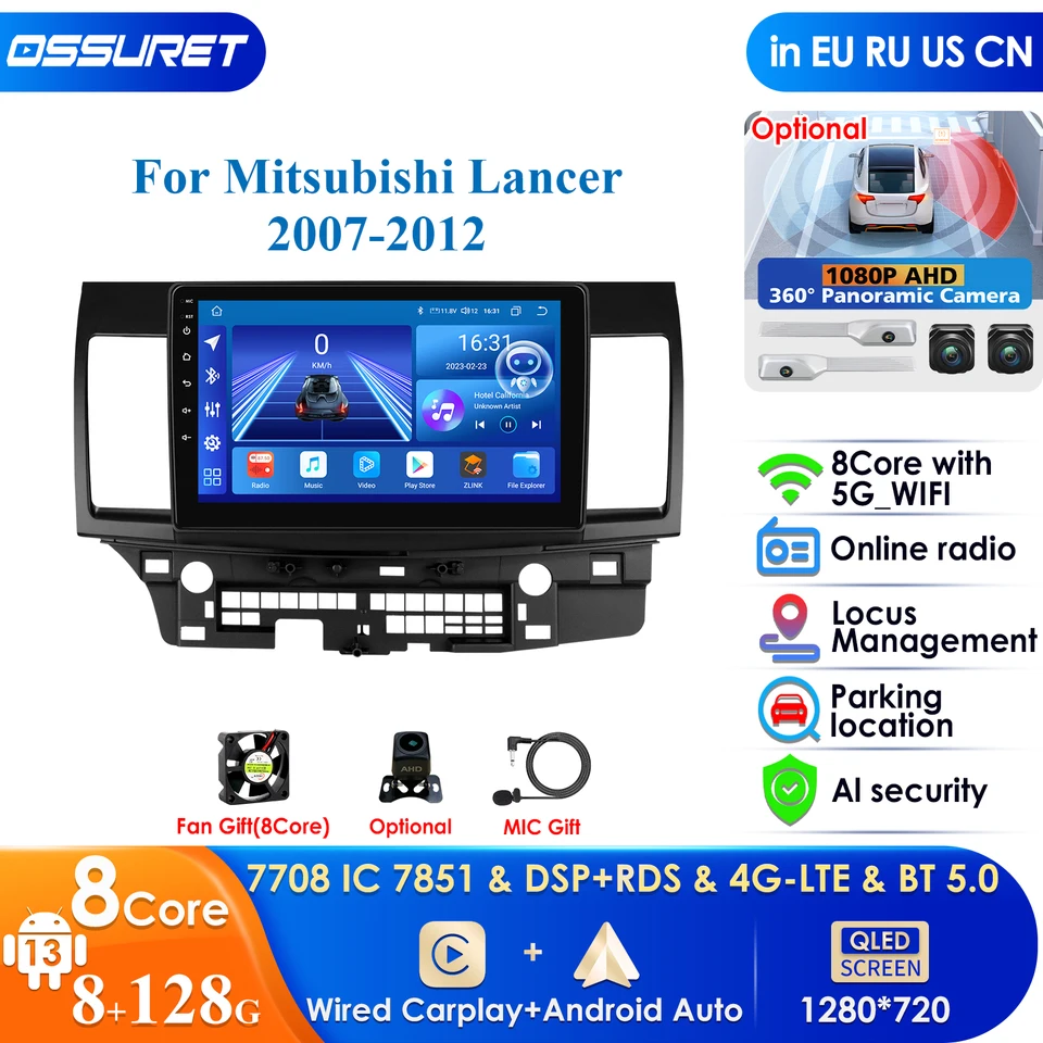 2DIN 360CAMERA CAR Intelligent Systems Android Car Radio pre Mitsubishi Lancer 2007-2017 multimediálny hráč Autoradio CarPlay 4G 4G