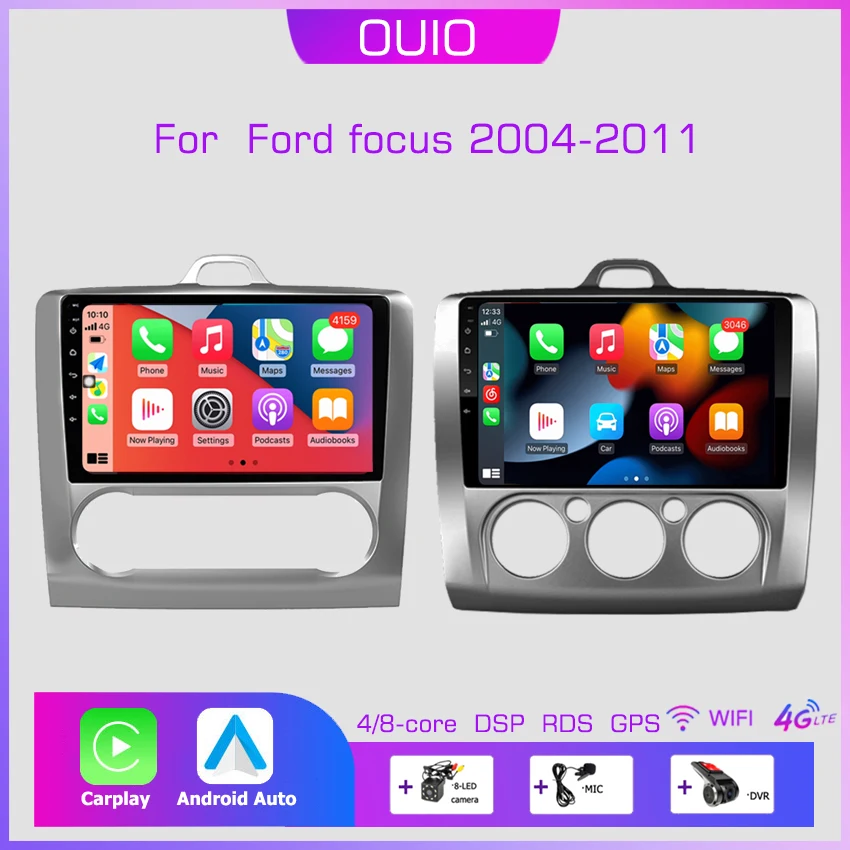 2DIN 9 palcov 8g+128g Android10 Radio Multimedia CarPlay Auto GPS navigácia DSP pre Ford Focus Exi Mt 2 3 Mk2 2004 -2011