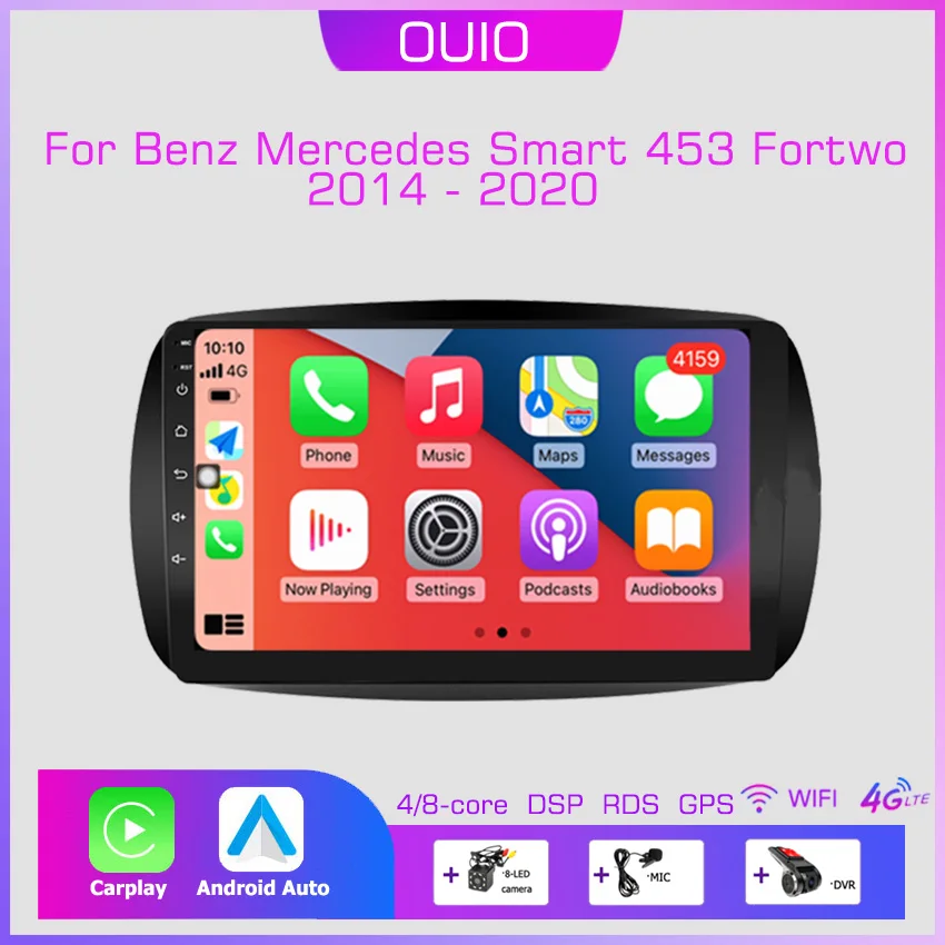 2Din 9inch IPS HD Car Radio Multimedia Player CarPlay Auto GPS Navi DSP BT No DVD pre Benz Mercedes Smart 453 Fortwo 2014 - 2020