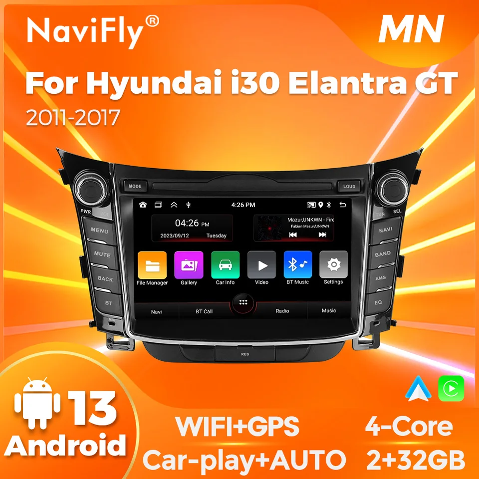 2Din Android Car Radio pre Hyundai i30 Elantra GT 2011-2017 Vstavané auto-hranie automobilu+ Auto FM Radio Player Support DAB+ TPMS Zadná kamera