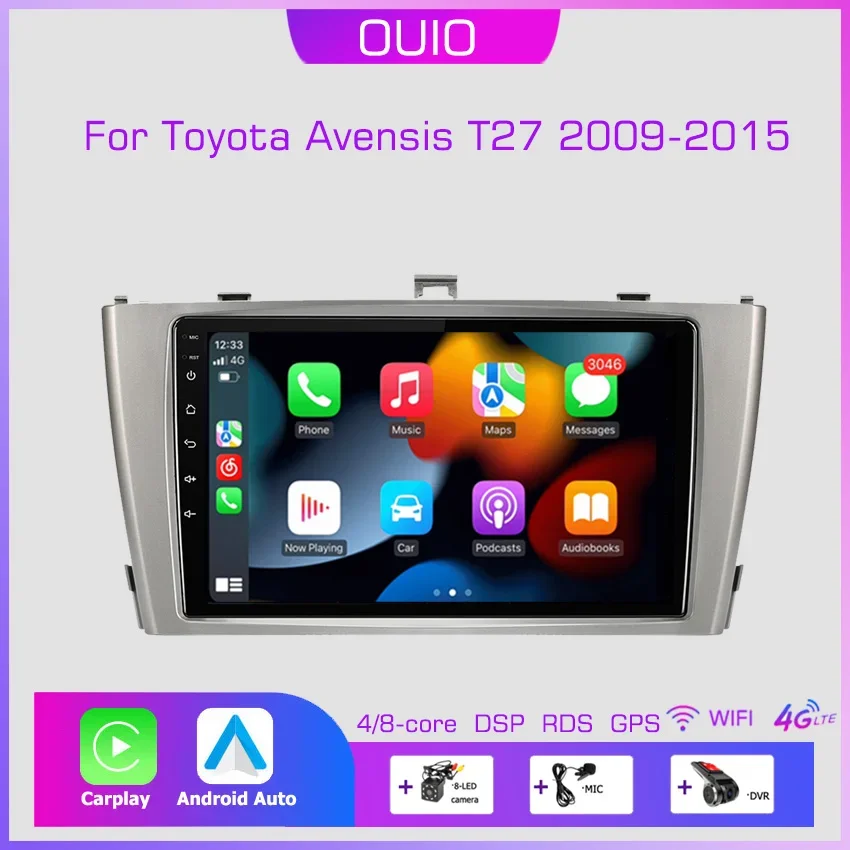 2Din Automotive Multimedia Player Stereo CarPlay Auto GPS navigácia DSP BT pre Toyota Avensis 2008 2009 2010 2011 2012 2012-2015
