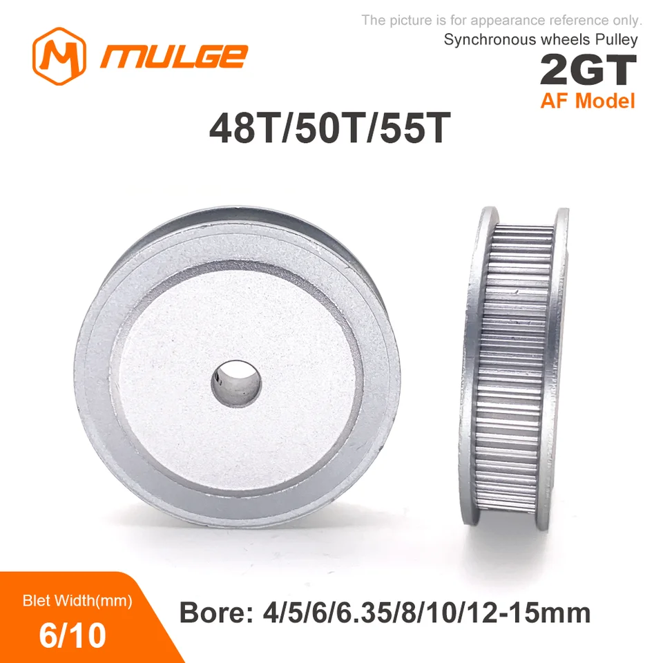 2GT GT2 Časová kladka 48T/50T/55teeth typu AF Typ otvor 4/5/6/6,38/8/10/-15 mm šírka pásu 6/10 mm 3D tlačené diely