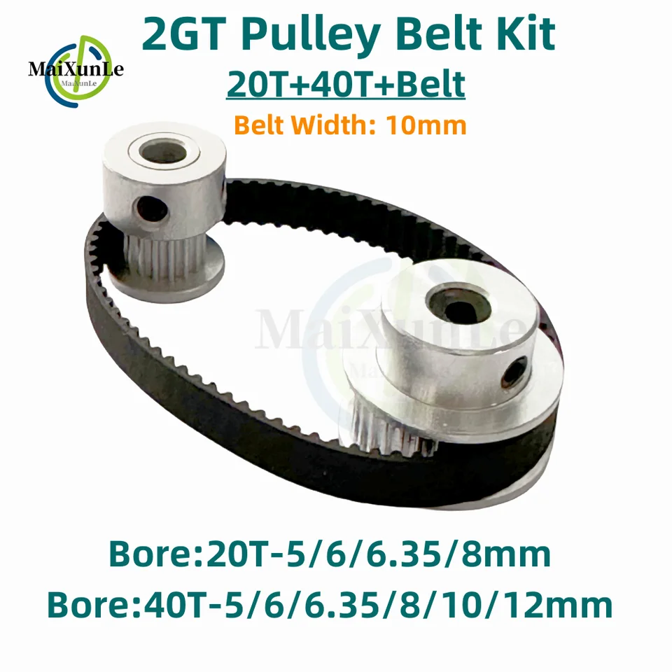 2GT časovacia kladka Sada 2: 1 Redukčný pomer prenosu komponentu GT2 kladka Belt Kit 40T 20Teeth šírka pásu 10 mm vrtu 3 ~ 12 mm
