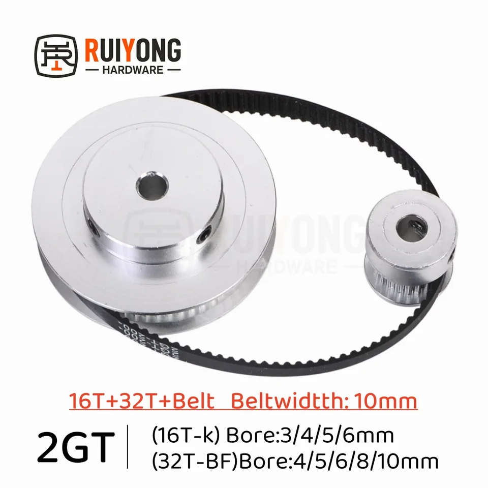 2GT Časová kladka Sada 2: 1 Zložka prenosu redmisie 32t 16teeth šírka pásu 10 mm otvor 3 ~ 10 mm GT2 Súprava kladky Belt