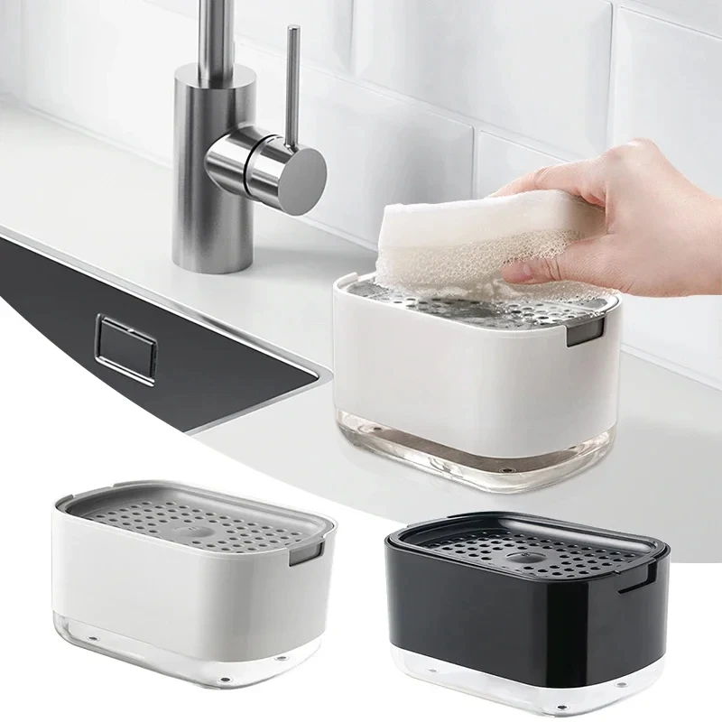 2in1 misky mydlové dávkovač tekuté mydlové čerpadlo DispenSer Mydlo kontajner s držiakom na špongiu pre kuchynské kúpeľňové príslušenstvo v kúpeľni
