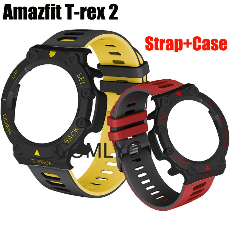 2in1 pásmo pre amazfit t-rex 2 t rex 2 remienok Silión mäkký náramok T Rex 2 puzdro PC Tvrdý ochranný nárazník nárazníka