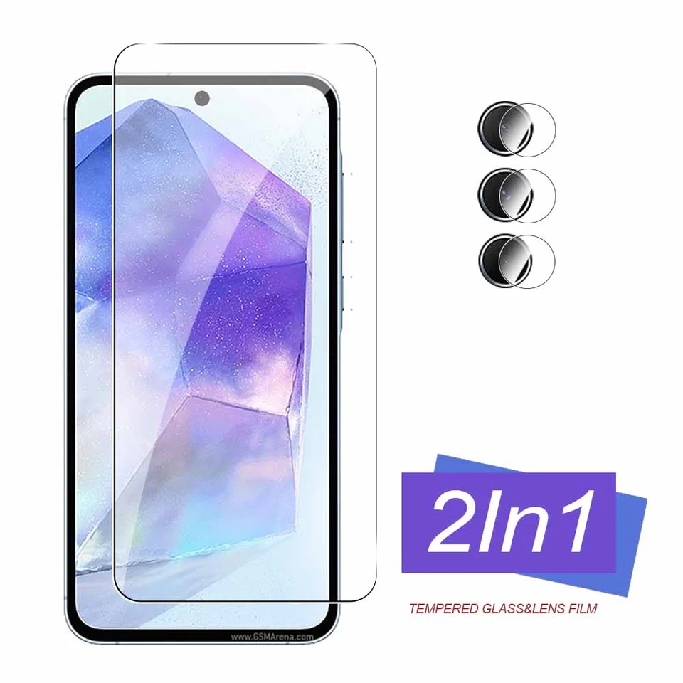 2in1 Úplné pokrytie 9H Temperované sklo pre Samsung Galaxy A55 Samsung A35 A25 A15 4G A 55 35 Puzdro chrániča šošoviek obrazovky