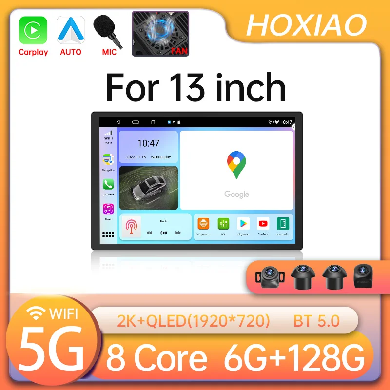 2K 2000*1200 CarPlay CarPlay Android 13 Automatický univerzálny multimediálny hráč 13,1 palca hlava jednotky DSP AM RDS Panorama 360 ° GPS 2DIN