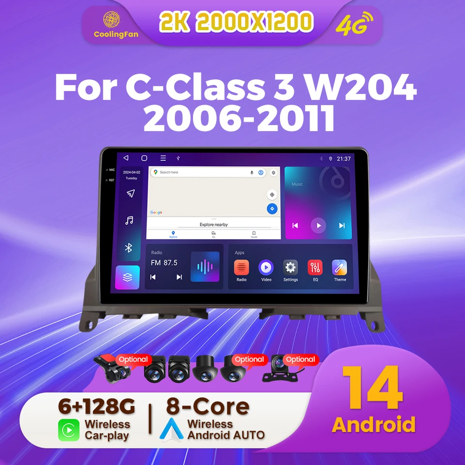 2K obrazovka Android 14 Intelligent System Car Radio Multimedia Player pre C -Class 3 W204 2006 - 2011 2 DIN Stereo CarPlay Auto GPS