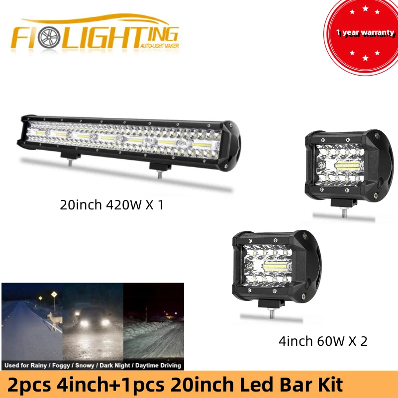 2ks 4 palce plus 1ks 7inch 60 W 360W LED Bar Kit LED svetlomet Work Work Combo LED Foglight Fog Light for Cartor Tractor Offroad Accessories