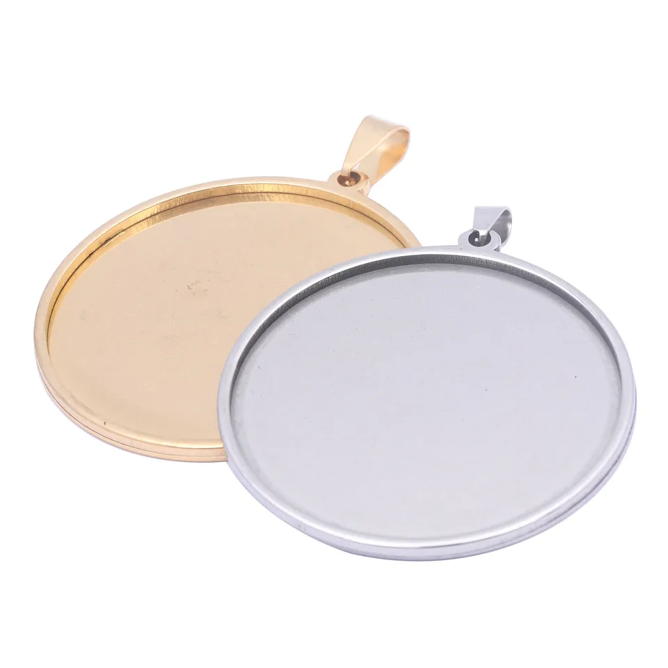 2ks 40 mm mm Cabochon Base Nastavenie Zlatú z nehrdzavejúcej ocele Rámový závesný podnosový podnos kasíc DIY Náhrdelné šperky na výrobu doplnkov