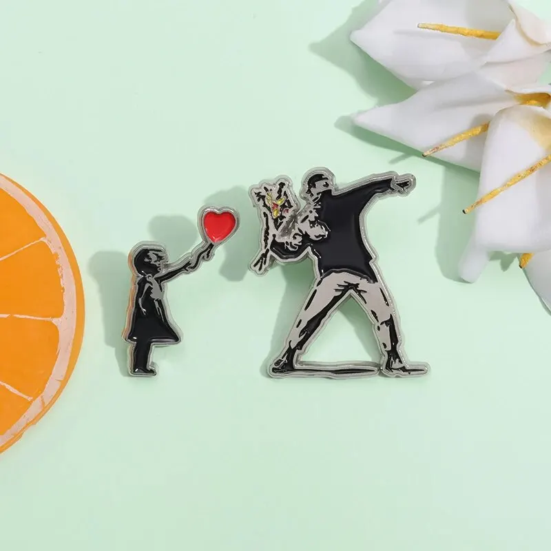 2ks banky dievča a balón Haina Thug Boy Pins Pins Fashion Enamel Emble