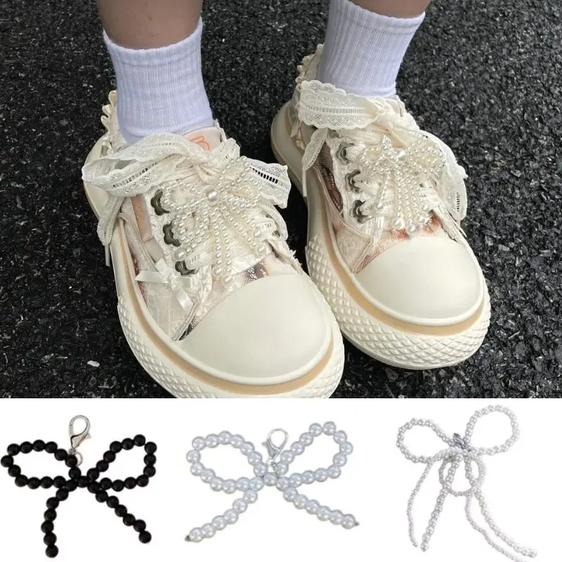 2KS dvojvrstvové perlové perlové korálky Bowknot Charm Shoe Shoe Buckle Ručné topánky Clip Decoration Bag Prívesok