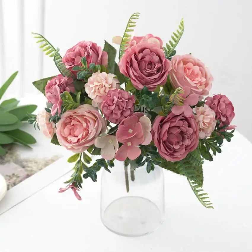2ks hodvábne pivonky Hydrangea kytica vianočné ozdoby pre domácu záhradu Rose Rose Arch Garland Wall Wall Svadobné umelé kvety