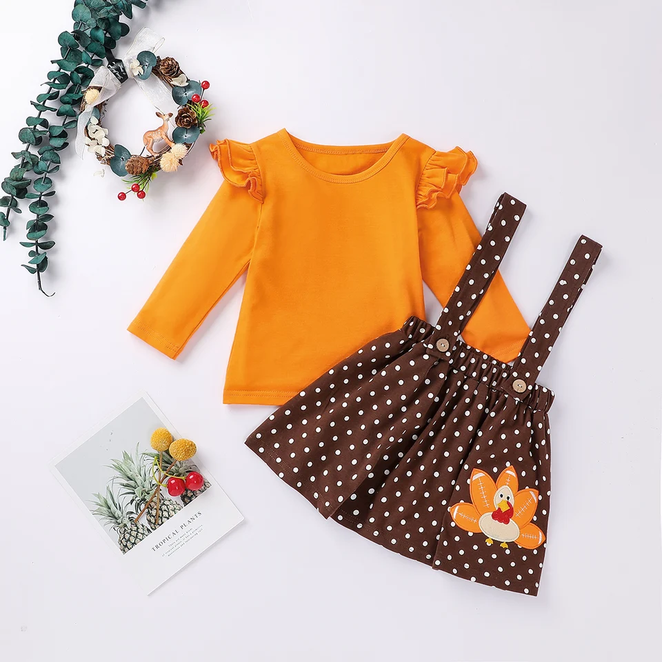 2ks Kids Girls s dlhým rukávom Solid Top Top Autumn & Slip Dress Days Dni Dni Turecko Set (2-6Y)