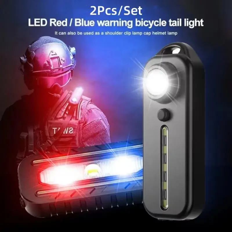 2ks LED LED červené modré rameno Policajné svetlo s klip USB nabíjanie blikajúce výstražné výstražné baterky Torch Bike Warn