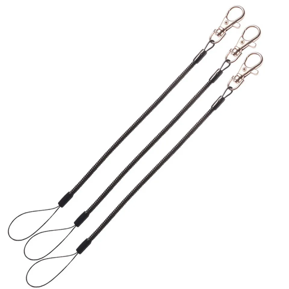 2ks/lot módna čierna plastová elastická zliatina Keychain prsteň pre rybársku cievku Stretch Lanyard Spring Coil Lobster Clip Keychain