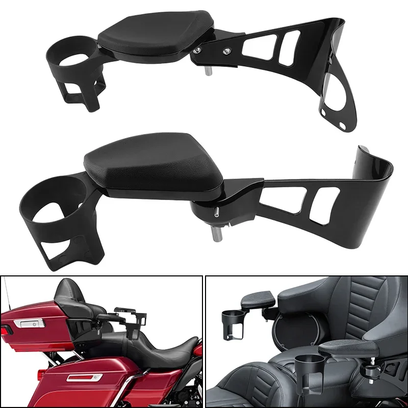 2KS motocyklové lakťové opierky pre cestujúcich s držiakom pohárikov pre Harley Touring Electra Road Glide 2014-2023