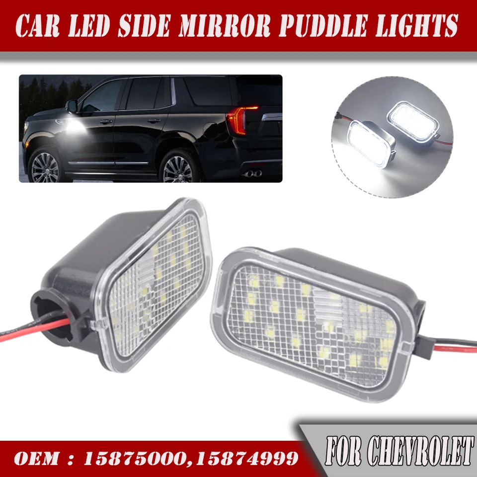 2ks pre Cadillac Escalade Chevrolet Tahoe AvaLanche Silverado Suburban GMC Sierra Yukon White LED bočné zrkadlo Puddle Lights