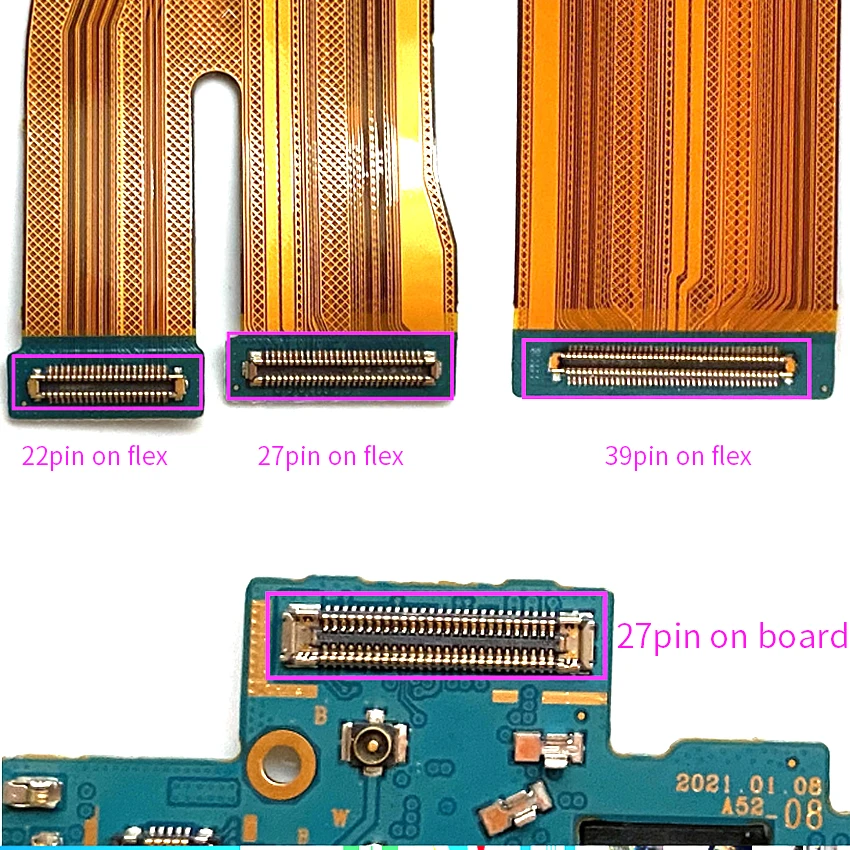 2ks pre Samsung Galaxy A52 A526B LCD displej FPC Connector na hlavnej doske USB Flex Board Flex kábel