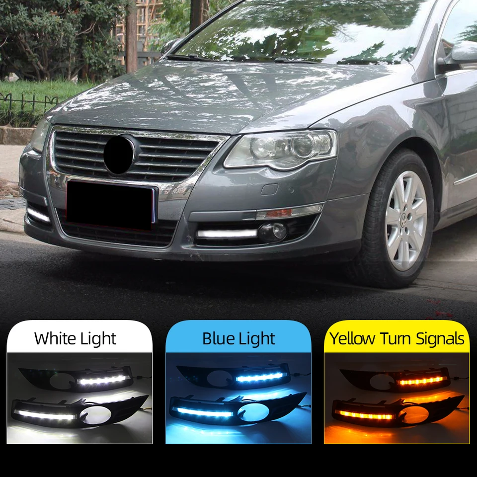 2ks pre VW Volkswagen Passat B6 2005 - 2011 CAR LIGHT DRL LED hmlové žiarovky Denné svetlá so žltým zákrutou