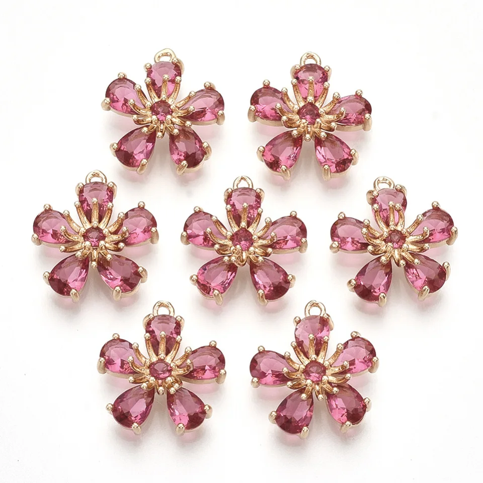 2ks Priehľadné sklenené prívesky so zlatými tónmi mosadzné nálezy fazetované kvetinové perlové ružové 16x14,5x6mm otvor: 1 mm