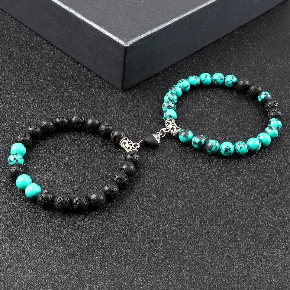 2ks/set Charm Divert Srdce Tvar Magnet Pár náramky 8 mm prírodný kameň Priateľstvo priateľstvo módny darček pre ženy pre ženy