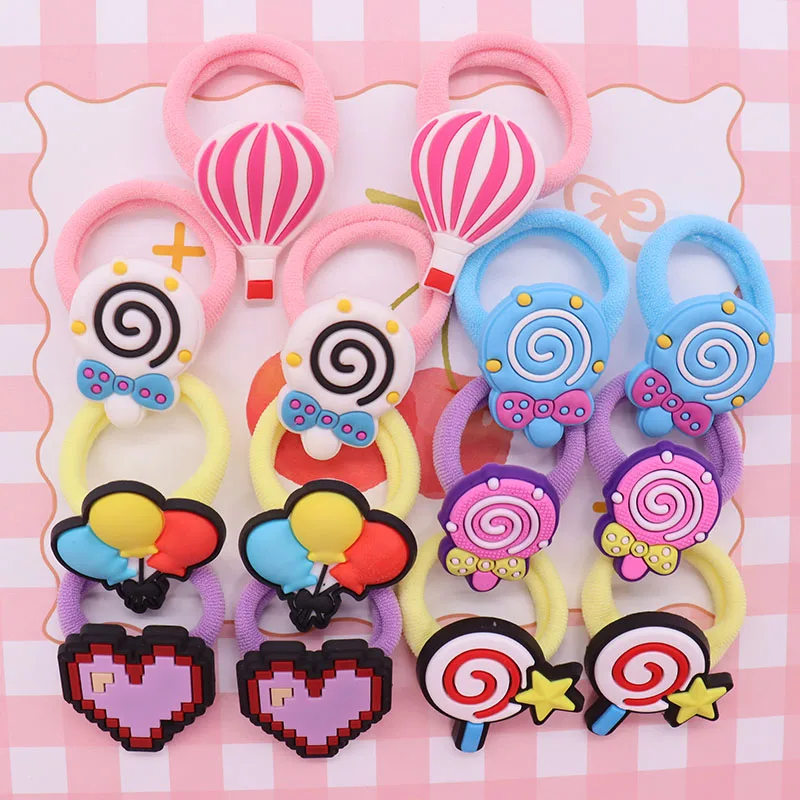 2ks/set Detské gumové kapely roztomilé milostné balóniky Lollipop Hair Accessories