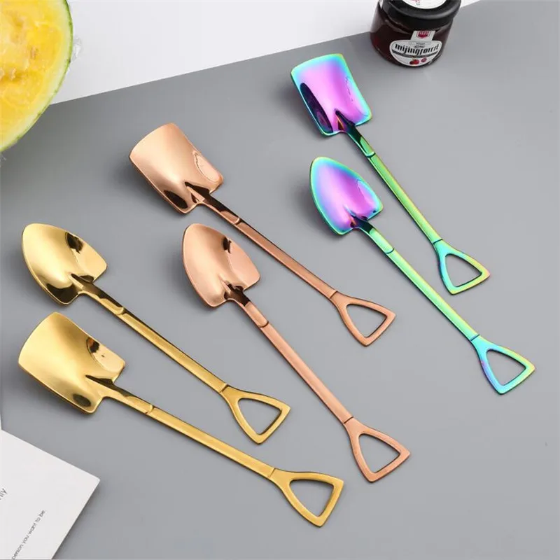 2ks/set retro lopata plochý čajový čaj zmrzlina kovová lyžica darček z nehrdzavejúcej ocele Dezert Spoons Housewares Kitchen