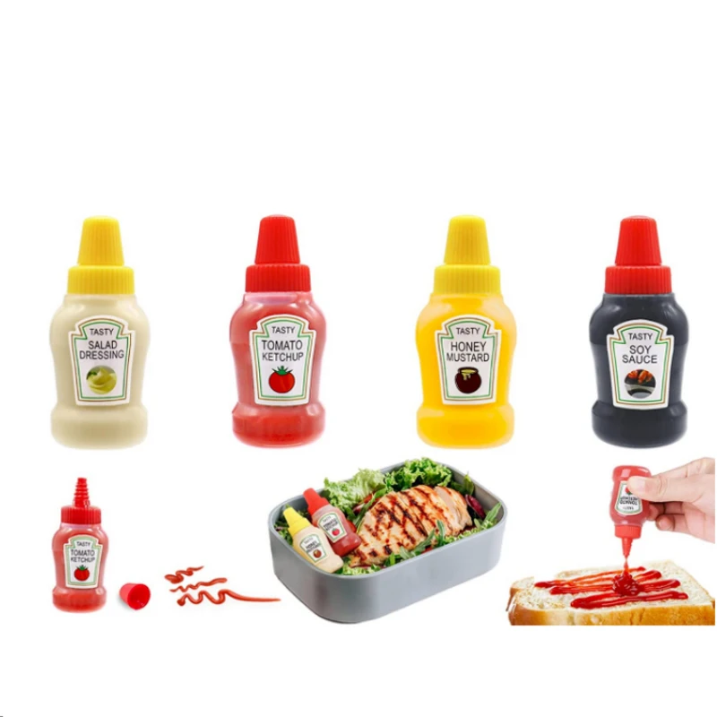 2ks set roztomilý kuchynský mini korenie omáčka fľaša prenosná mini jam medová fľaša pre piknik Šalát kečup rozdelil gadgety fľaše
