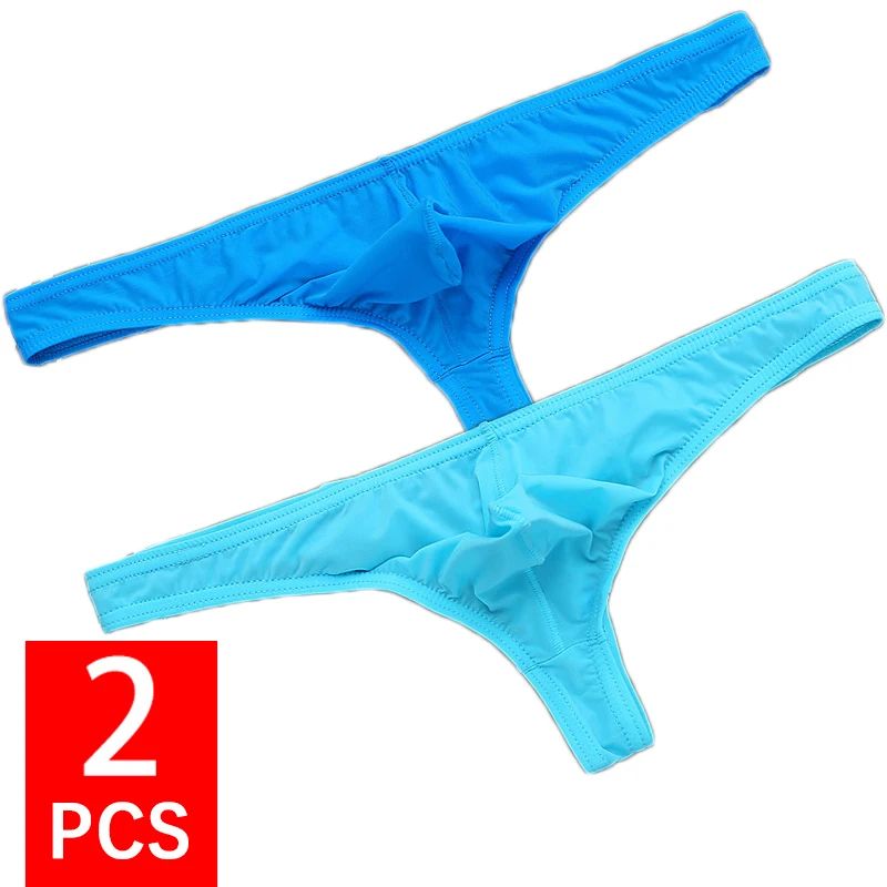 2ks/veľa ľadového hodvábneho muža Underwear Ultra tenké ľahké tangá nohavičky Sexy s nízkym pásom plynulé u vydutie G-string T-back spodky